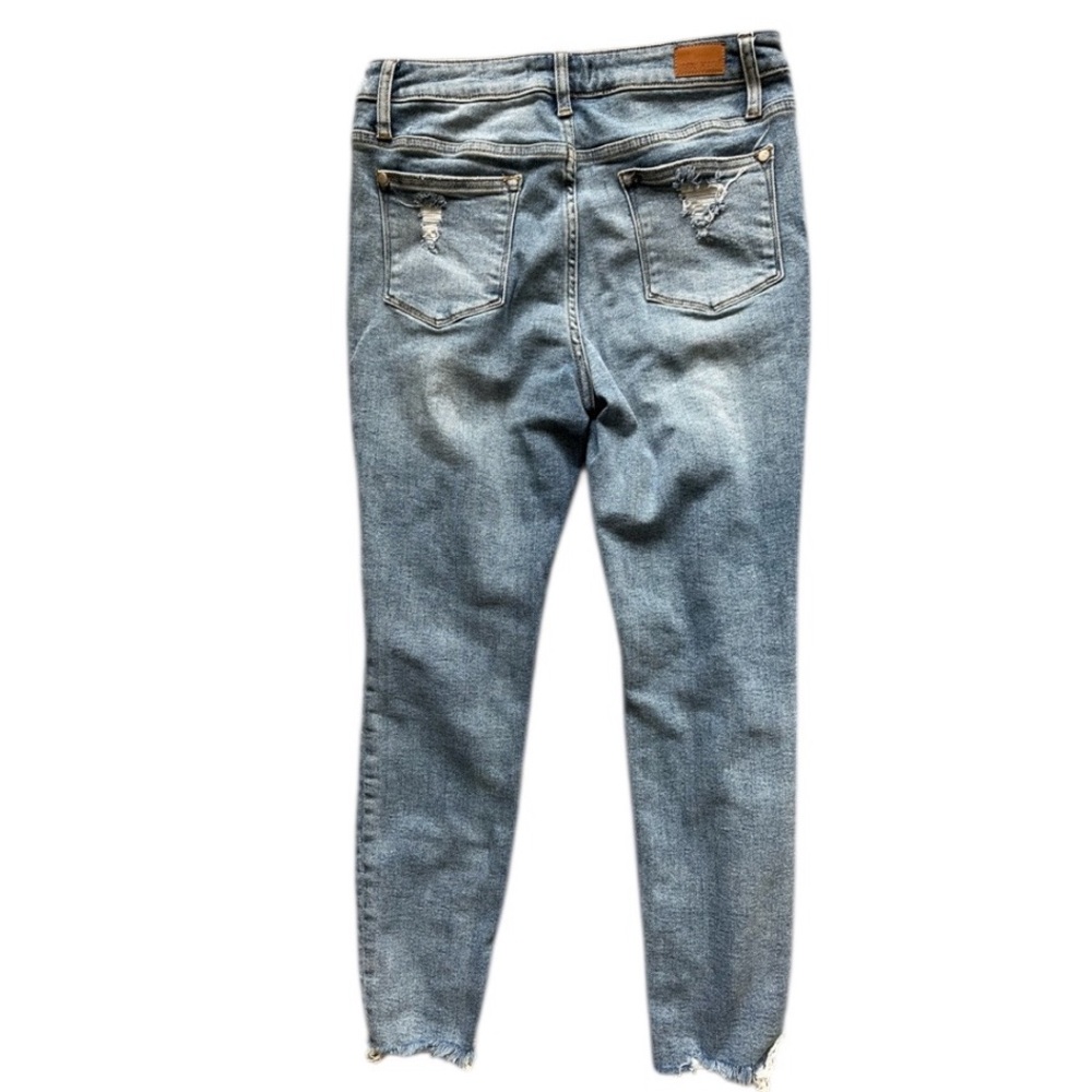 Judy Blue Jeans Womens 9/29 Blue Skinny Blue White Plaid Patch Distressed Denim - Picture 2 of 12